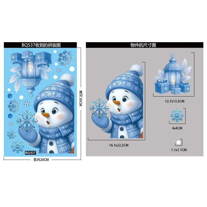 Christmas Blue Snowman Window Stickers Santa Claus Bird Snowflake Elk Ornaments Merry Christmas 2025 Happy New Year 2026