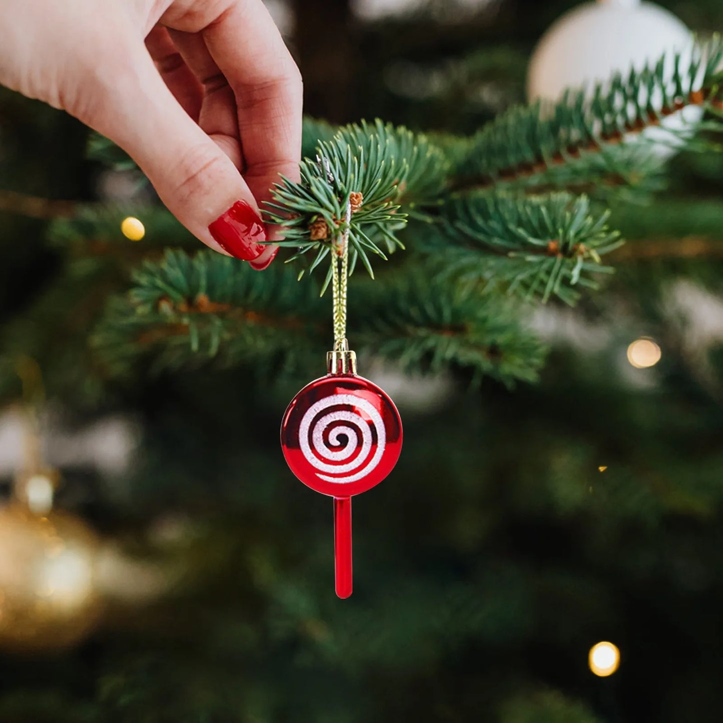 Christmas Candy Cane Shaped Ornament 6PCS Set Swirl Pattern Design Holiday Festive Tree Hanging Decor Unique Xmas Decor Gift