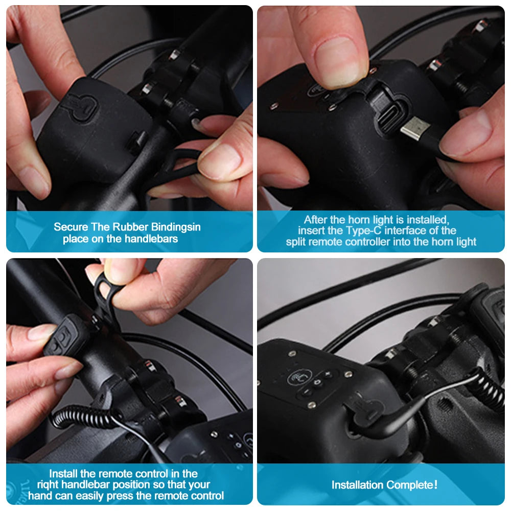 Bike Horn Light 110DB USB Rechargeable Bicycle Front Light Electric Bell Remote Control Horn Bike Light Night Cycling Accessorie