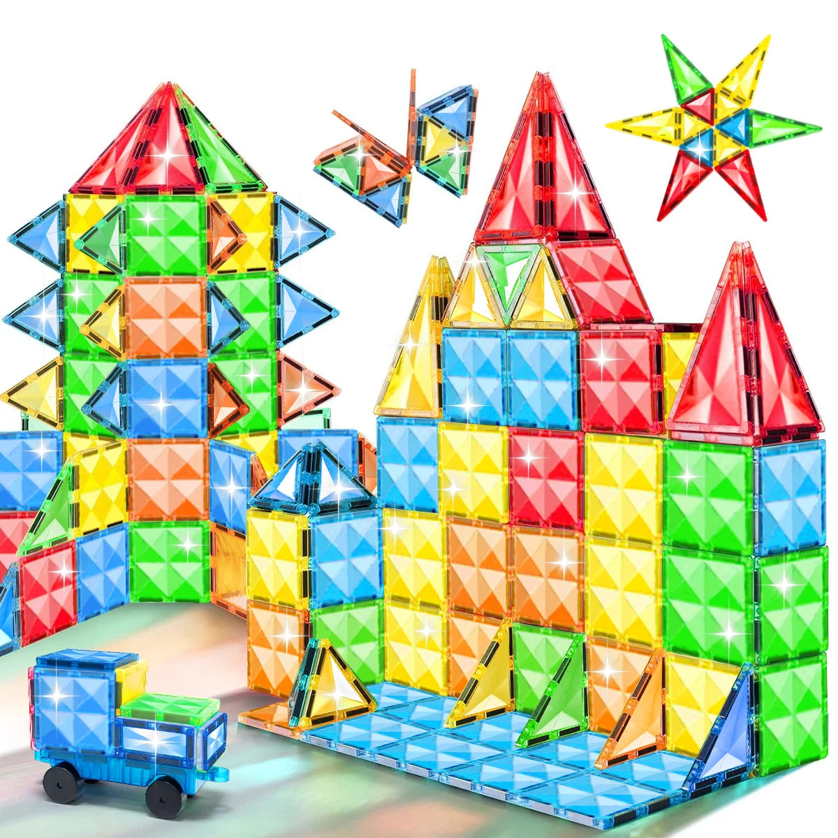30/50/100PCS Magnetic Building Blocks Construction Set 3D Toys For Kids Montessori Educational STEM Blocks Toys With Wheels