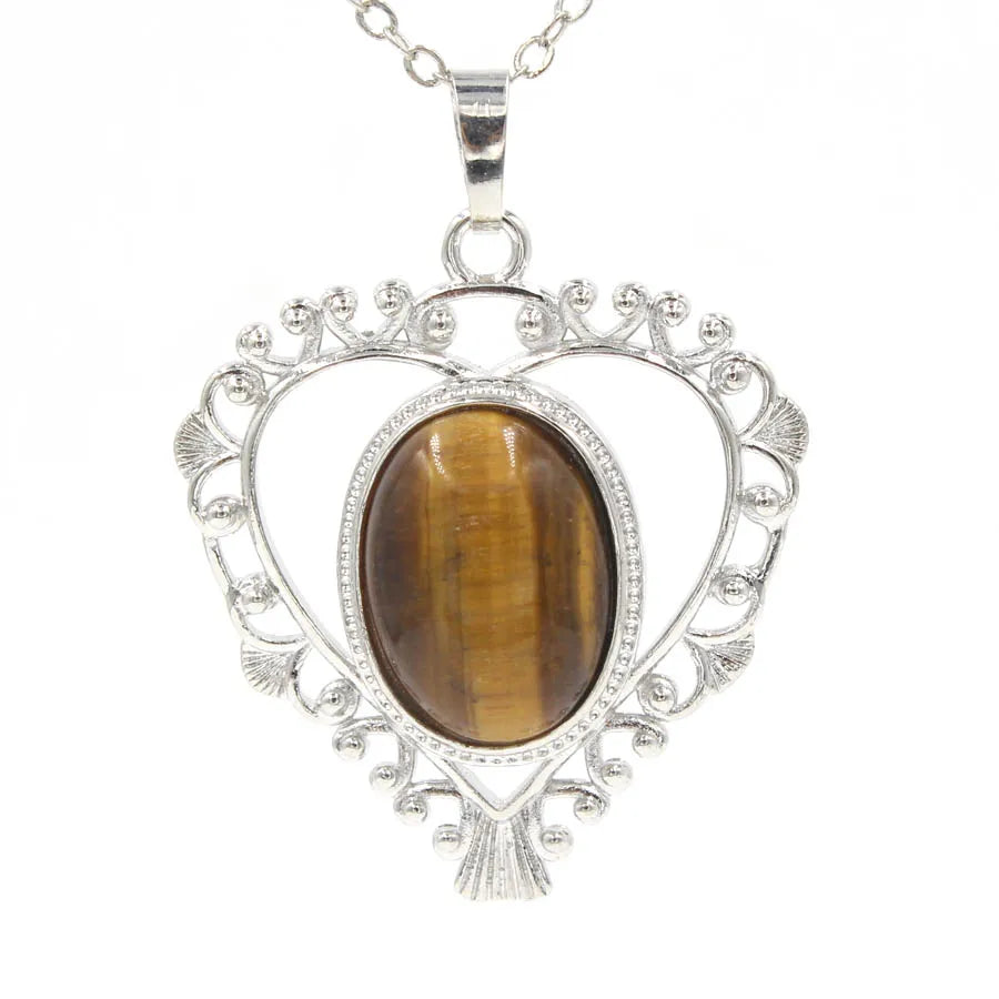 Heart Oval Crystal Quartz Bead Necklace Pendants Pendulum Natural Stone Reiki Charms Fashion Jewelry Retail 1pcs