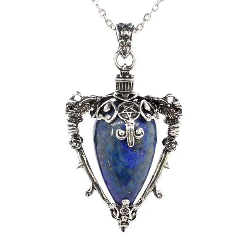 Water Drop Crystal Pendant Necklace for Men and Women Natural Amethyst Rose Quartz Onyx Lapis Lazuli Opal Antique Stone Jewelry