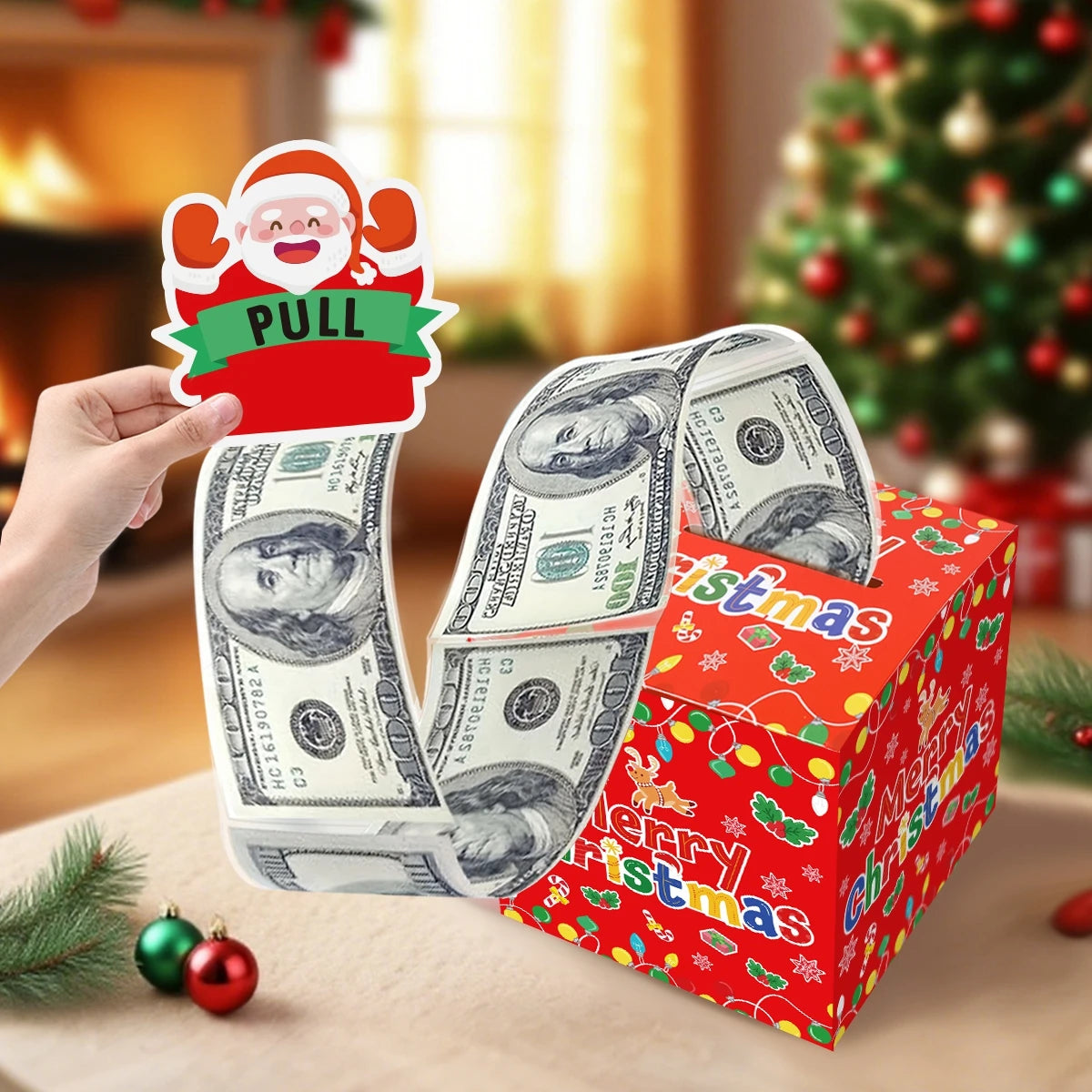 Christmas Cash Gift Box Happy 2026 New Year Decoration Surprise Money Pulling Box Xmas Navidad Santa Claus Gift Money Envelope