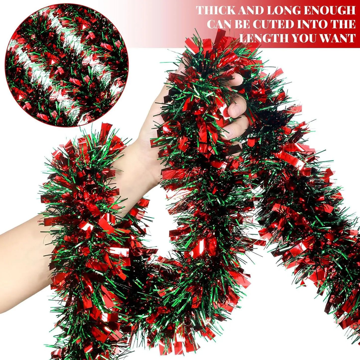 2-meter 9cm Christmas decoration, red and green Christmas party decoration, holiday ribbon and flower pulling