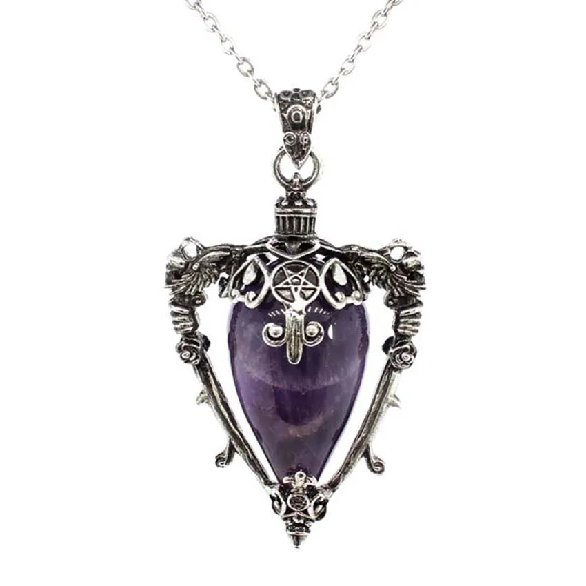 Water Drop Crystal Pendant Necklace for Men and Women Natural Amethyst Rose Quartz Onyx Lapis Lazuli Opal Antique Stone Jewelry