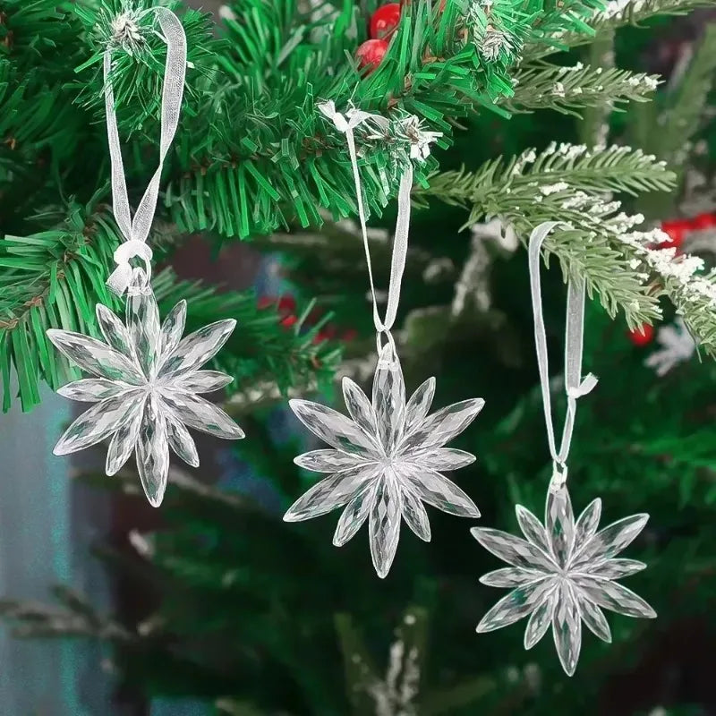12/2PCS Christmas Acrylic Snowflake Ornament Crystal Clear Icicle Christmas Tree Pendants Holiday Winter Party Hanging Ornament