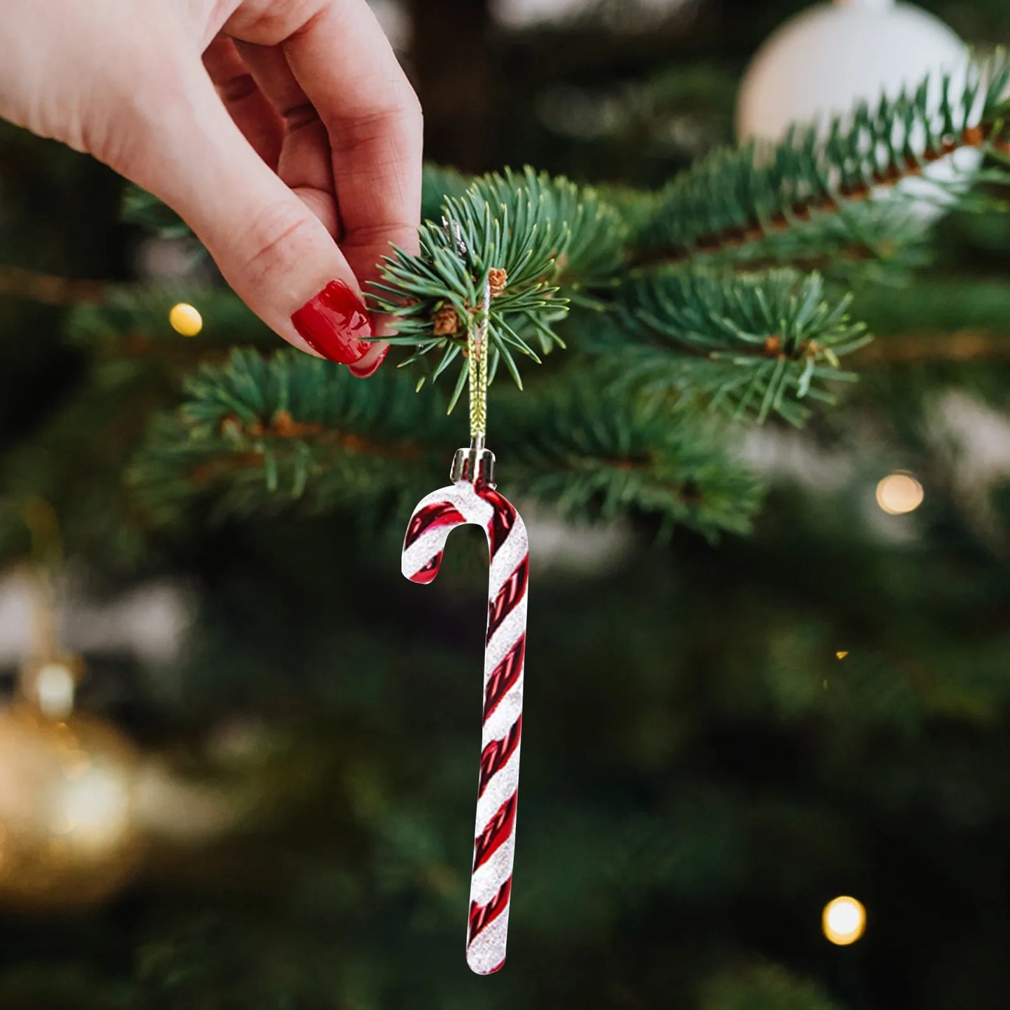 Christmas Candy Cane Shaped Ornament 6PCS Set Swirl Pattern Design Holiday Festive Tree Hanging Decor Unique Xmas Decor Gift