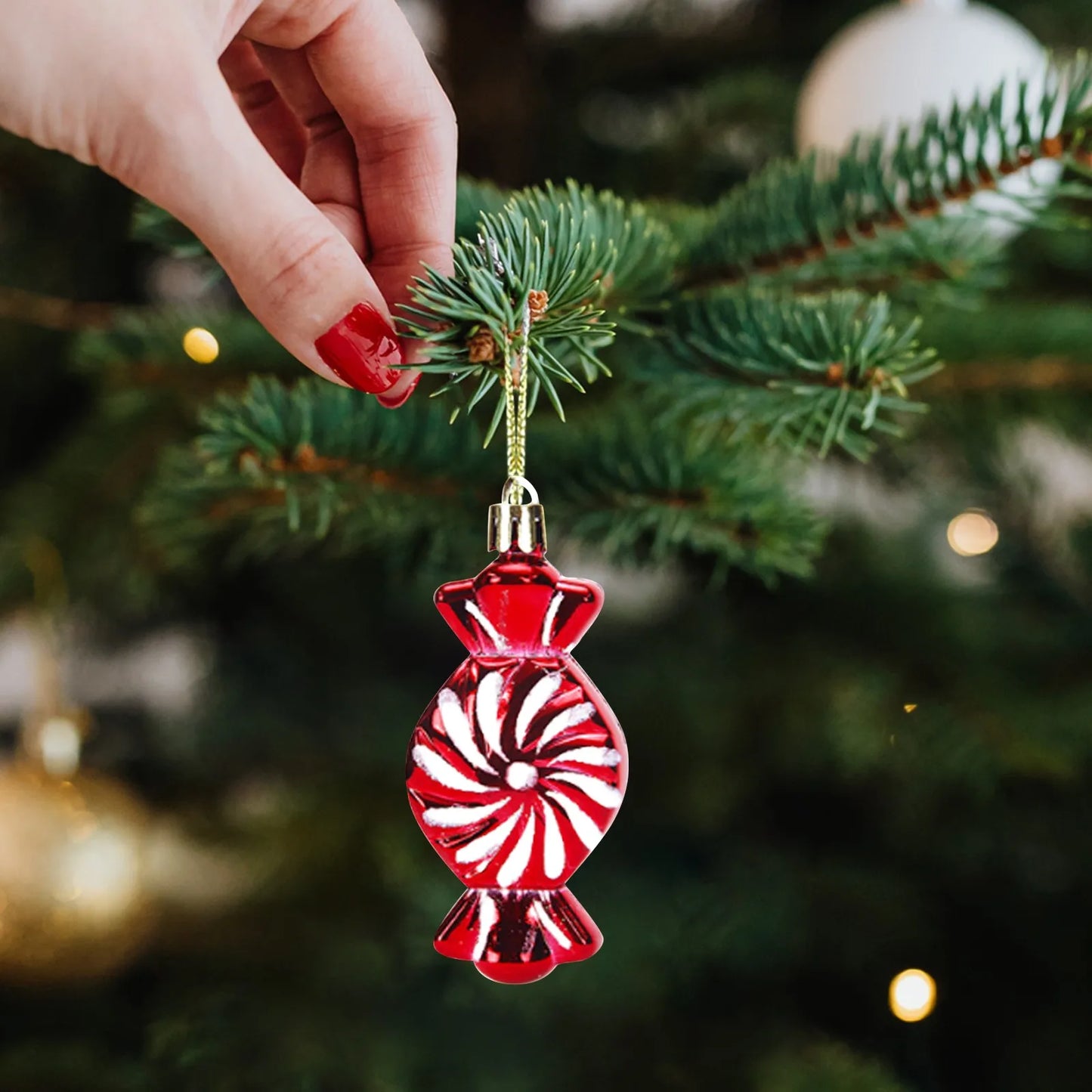 Christmas Candy Cane Shaped Ornament 6PCS Set Swirl Pattern Design Holiday Festive Tree Hanging Decor Unique Xmas Decor Gift