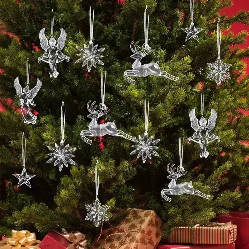 12/2PCS Christmas Acrylic Snowflake Ornament Crystal Clear Icicle Christmas Tree Pendants Holiday Winter Party Hanging Ornament