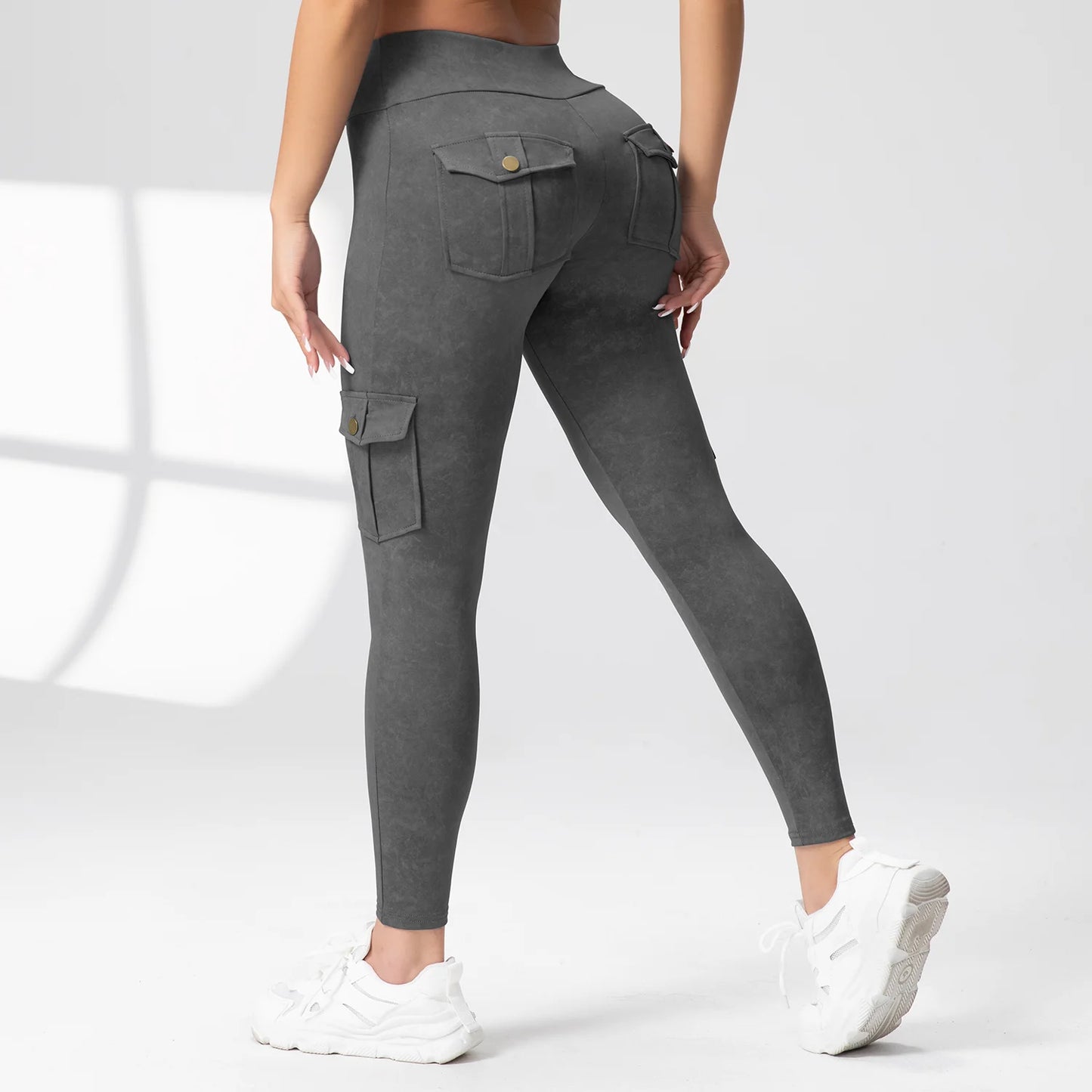 Washed Print Yoga Pants Work Pocket Fitness Legging High Waist Butt Lifting Workout Gym Tights Outdoor Running Pants Sportswear