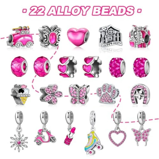 Pink Jewelry Advent Calendar 2025 for Adult TeensHot Pink Jewelry 24 Days Christmas CountdownIlued Heart Metal Charms Beads DI