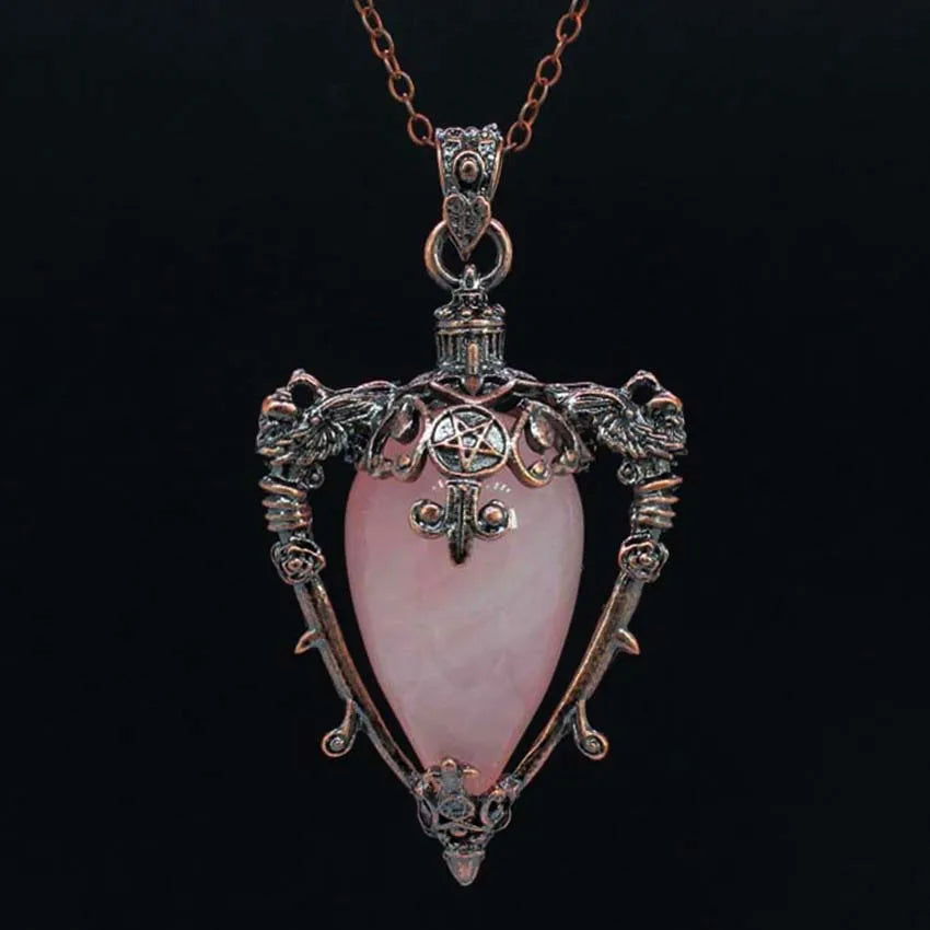 Water Drop Crystal Pendant Necklace for Men and Women Natural Amethyst Rose Quartz Onyx Lapis Lazuli Opal Antique Stone Jewelry
