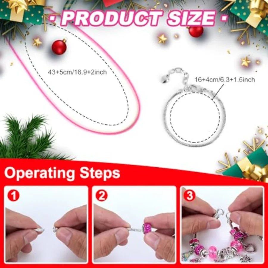 Pink Jewelry Advent Calendar 2025 for Adult TeensHot Pink Jewelry 24 Days Christmas CountdownIlued Heart Metal Charms Beads DI