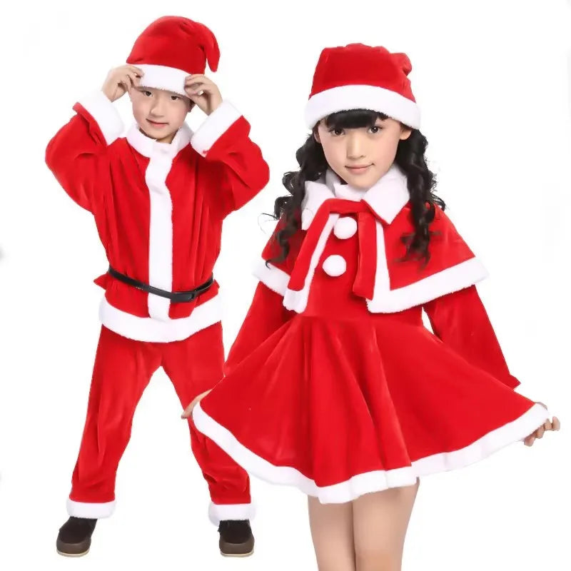 Warm Christmas Party Suit For Winter Kids, Coat, Pants, Santa Claus Role Play Suit For Boys And Girls, Chri