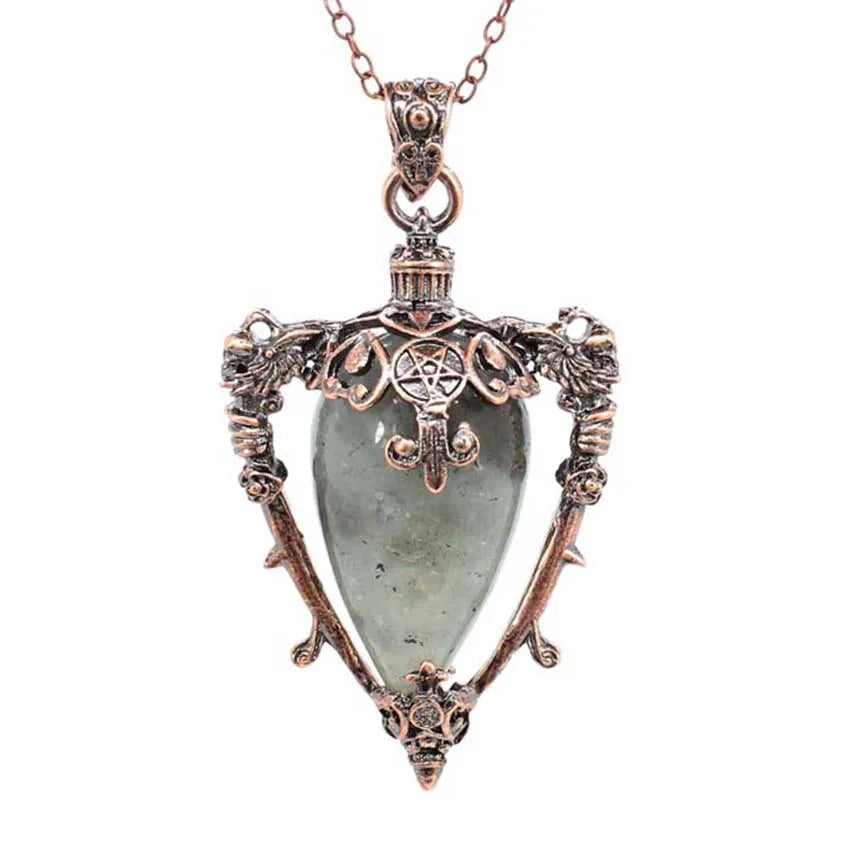 Water Drop Crystal Pendant Necklace for Men and Women Natural Amethyst Rose Quartz Onyx Lapis Lazuli Opal Antique Stone Jewelry
