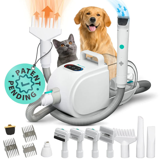 PetCove 7 in-1 Dog Grooming Kit And Dog Hair Dryer 60db low Noise Dog Grooming Vacuum Pet Vacuum Grooming Kit Dog Hair Vacuum Dog Hair Dryer Pet Dryer Dog Blow Dryer Cat Grooming Kit