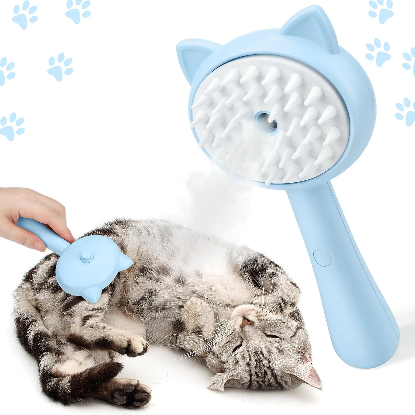 BABORUI Cat Brush with Handle Steamy Pet Hair Brush for Cat/Dog Hair Grooming with Water Tank Blue