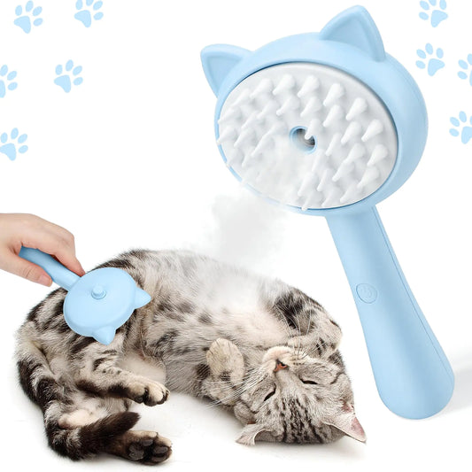 BABORUI Cat Brush with Handle Steamy Pet Hair Brush for Cat/Dog Hair Grooming with Water Tank Blue