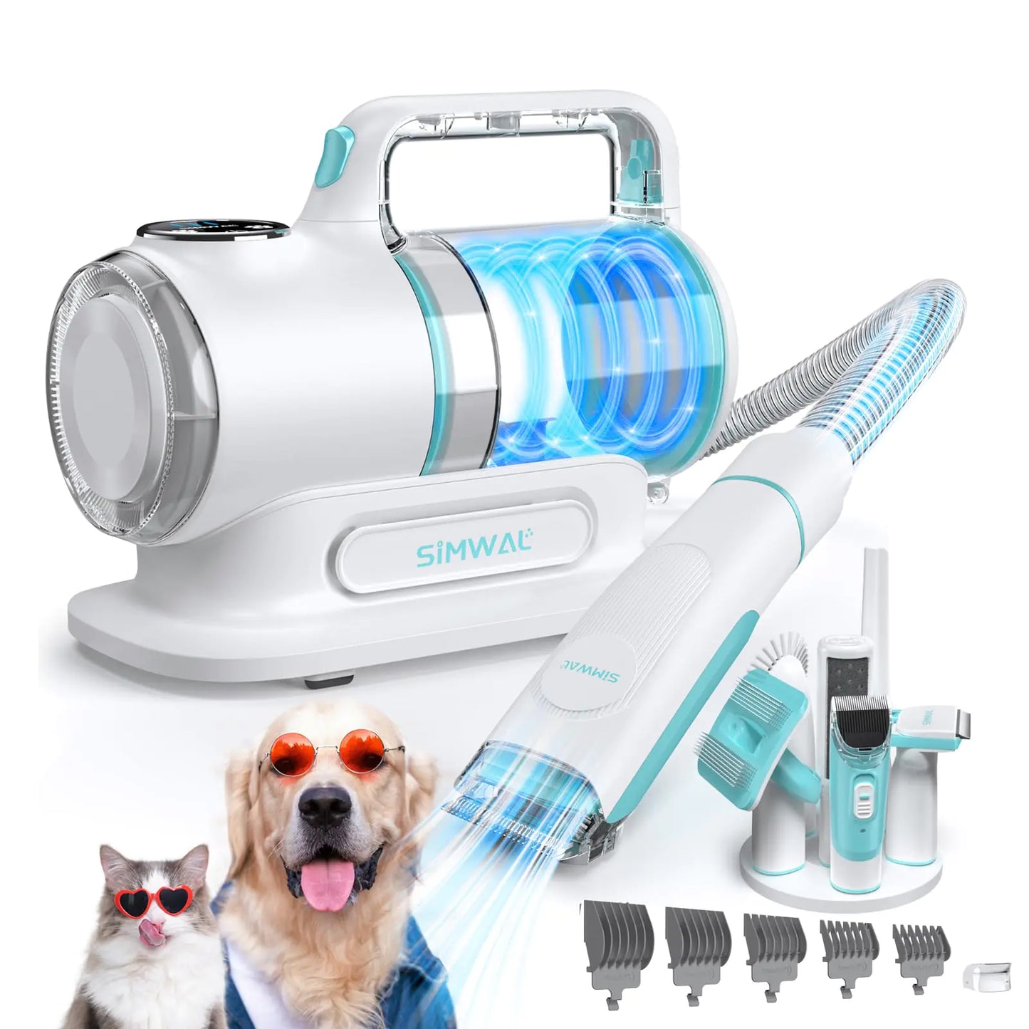 Dog Grooming Clippers Vacuum Kit - 11000PA Suction Powerful Dog Hair Vacuum - 6 in 1 Low Noise Cat Shedding Brush Trimmer Tool with 1.5L Dust Cup for Cleaning Pet Hair (6 Accessories)