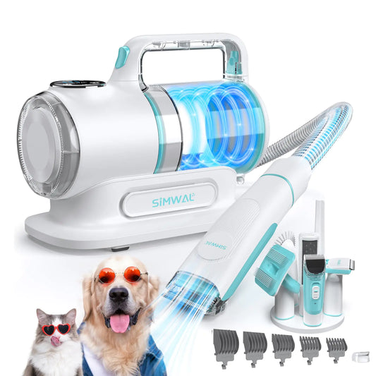 Dog Grooming Clippers Vacuum Kit - 11000PA Suction Powerful Dog Hair Vacuum - 6 in 1 Low Noise Cat Shedding Brush Trimmer Tool with 1.5L Dust Cup for Cleaning Pet Hair (6 Accessories)