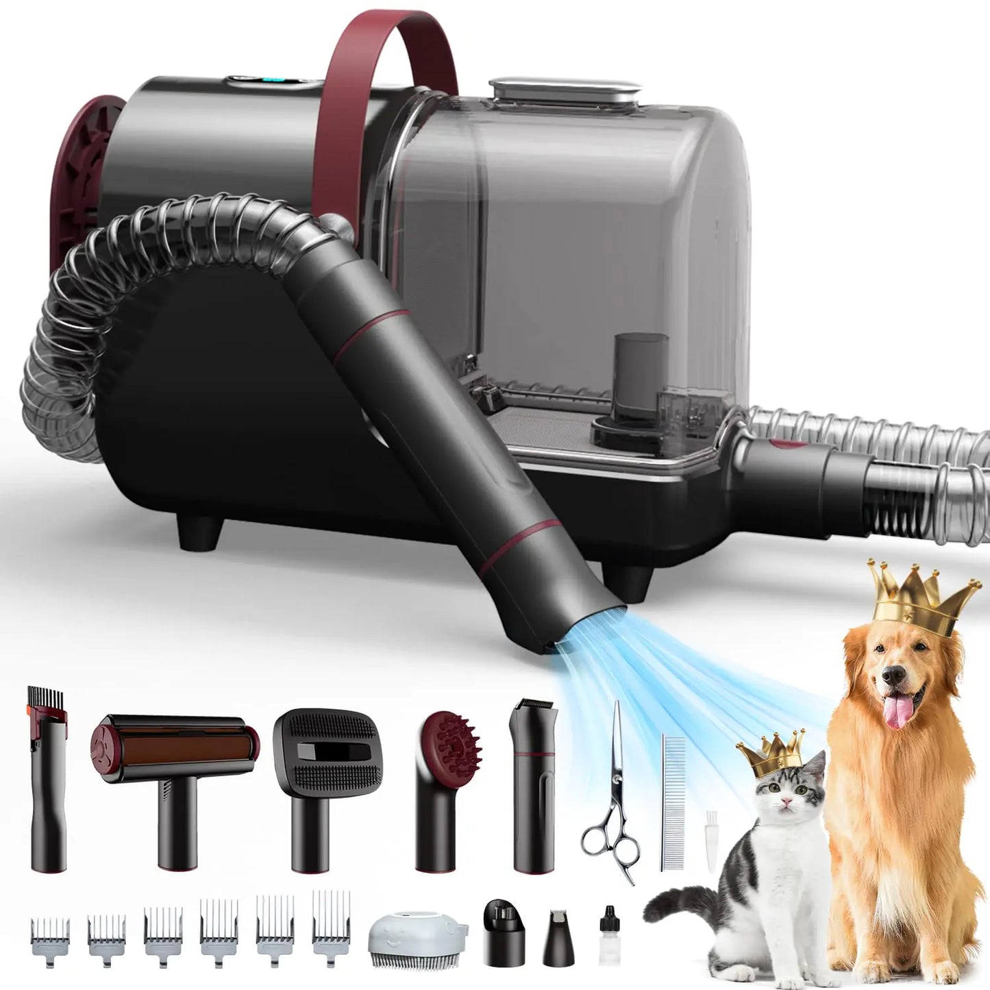 Bunfly Dog Hair Vacuum & Pet Grooming Kit - 13000KPa Powerful Suction 99% Pet Hair Removal 3.5L Capacity 16 Grooming Tools for Dogs Cats & More Home Cleaning-Black&Purple